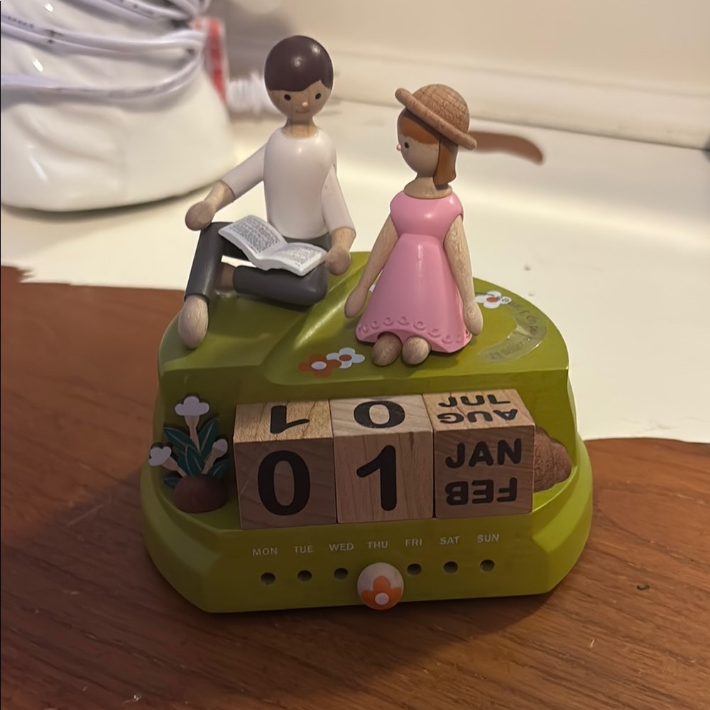 Charming Wooden Perpetual Calendar with Figurines